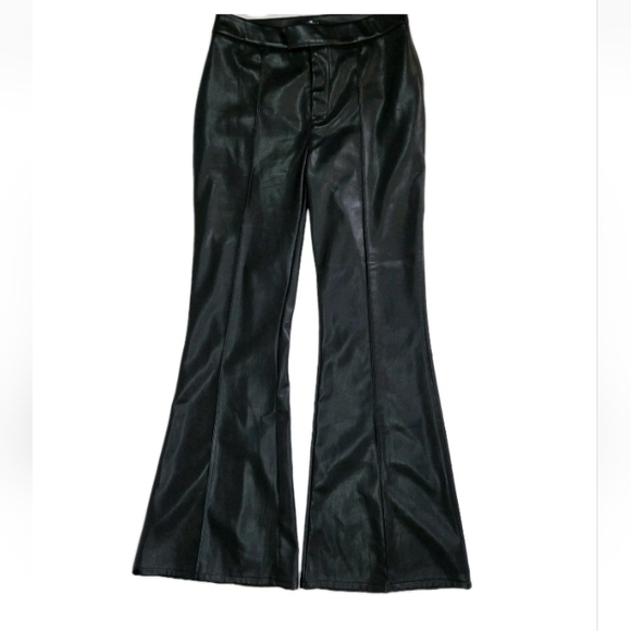 7 For All Mankind Pants - 7 For All Mankind Womens Faux Leather High-Rise Pintuck Flare Pants Size M Black
